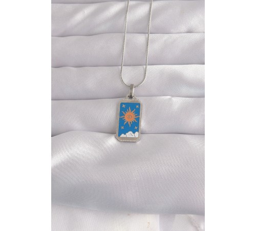 316L Çelik Gümüş Renk Mavi Mineli Güneş Model Tarot Kolye 316L Çelik Gümüş Renk Mavi Mineli Güneş Model Tarot Kolye