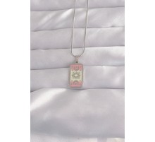 316L Çelik Gümüş Renk Pembe Mineli Ay Figür Tarot Kolye