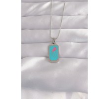 316L Çelik Gümüş Renk Mavi Mineli Tarot Kolye