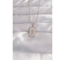 316L Çelik Gümüş Renk Pembe Mineli El Figür Tarot Kolye