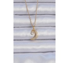 316L Çelik Zincir Altın Renk Zirkon Taşlı Sallantılı Ay Yıldız Kolye