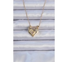 316L Çelik Zincir Altın Renk Zirkon Taşlı Mıknatıslı Kalp Kolye