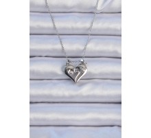 316L Çelik Zincir Gümüş Renk Zirkon Taşlı Mıknatıslı Kalp Kolye