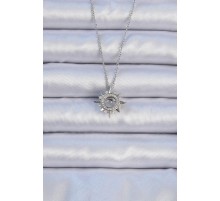 316L Çelik Zincir Gümüş Renk Zirkon Taşlı Parlayan Yıldız Kolye