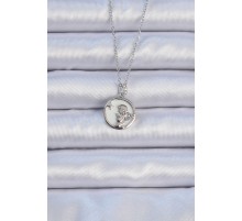 316L Çelik Zincir Gümüş Renk Zirkon Taşlı Mineli Melek Kolye