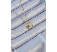 316L Çelik Altın Renk Zirkon Taşlı Mineli Kutup Yıldızı Kolye