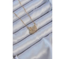316L Çelik Zincir Altın Renk Zirkon Taşlı Kuğu Kolye