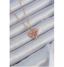 316L Çelik Zincir Altın Renk Pembe Parçalı Zirkon Taşlı Kalp Kolye