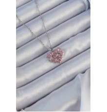 316L Çelik Zincir Gümüş Renk Pembe Parçalı Zirkon Taşlı Kalp Kolye