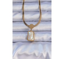 316L Çelik Gold Renk İtalyan Zincir Ezme Taşlı Kolye