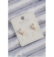 Xuping Rose Renk Zirkon Taşlı İncili Kedi Küpe