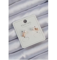 Xuping Rose Renk Zirkon Taşlı İncili Minimal Fiyonk Küpe