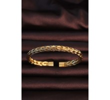 316L Çelik Altın Renk Kalın Yassı Örgü Model Erkek Bileklik