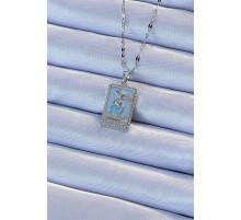 316L Çelik Zincir Gümüş Renk Mavi Mineli Tarot Kolye