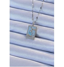 316L Çelik Zincir Gümüş Renk Mavi Mineli Tarot Kolye