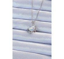 316L Çelik Zincir Gümüş Renk Zirkon Taşlı Gezegen Görünümlü Kalp Kolye