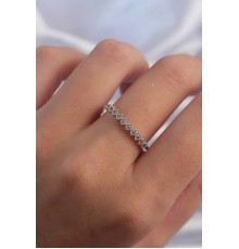 Pirinç Gümüş Renk Minimal Sıralı Zirkon Taşlı Ayarlanabilir Yüzük