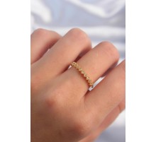 Pirinç Altın Renk Minimal Sıralı Zirkon Taşlı Ayarlanabilir Yüzük
