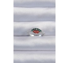 Pirinç Gümüş Renk Renkli Zirkon Taşlı Ayarlanabilir Karpuz Model Yüzük