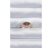 Pirinç Altın Renk Renkli Zirkon Taşlı Ayarlanabilir Karpuz Model Yüzük