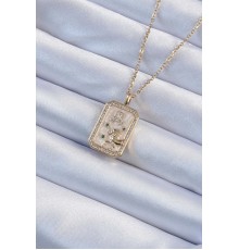 316L Çelik Zincir Altın Renk Zirkon Taşlı Aslan Figürlü Tarot Kolye