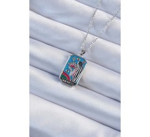 316L Çelik Zincir Gümüş Renk Taç ve Kız Figürlü Renkli Mineli Tarot Kolye