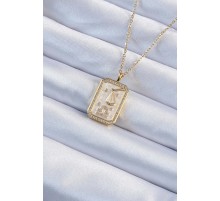 316L Çelik Zincir Altın Renk Zirkon Taşlı Çerçeveli Tarot Kolye