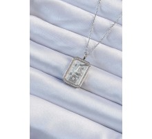 316L Çelik Zincir Gümüş Renk Zirkon Taşlı Çerçeveli Tarot Kolye