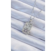 316L Çelik Zincir Gümüş Renk Lila Zirkon Taşlı Tarot Kolye