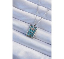 316L Çelik Zincir Gümüş Renk Zirkon Taşlı Mavi Mermer Desenli Taç Model Tarot Kolye