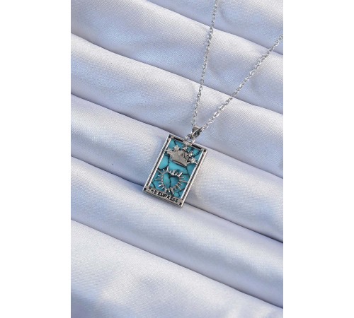 316L Çelik Zincir Gümüş Renk Zirkon Taşlı Mavi Mermer Desenli Taç Model Tarot Kolye 316L Çelik Zincir Gümüş Renk Zirkon Taşlı Mavi Mermer Desenli Taç Model Tarot Kolye