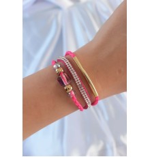 Pembe Renk Zirkon Taşlı Deri Çoklu Bileklik