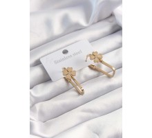 316L Çelik Altın Renk Geometrik Yonca Model Küpe