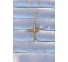 316L Çelik Altın Renk Zirkon Taşlı Mikail Kolye