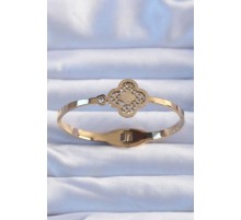 316L Çelik Altın Renk Zirkon Taşlı Simli Yonca Kelepçe