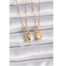 316L Çelik Gold Renk Zirkon Taşlı Güneş Model İşleme Yazı Detay Arkadaş Kolyesi