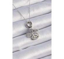 316L Çelik Gümüş Renk Zirkon Taş Detay Kalp Model Charm Kadın Kolye