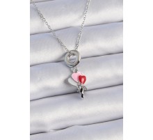 316L Çelik Gümüş Renk Renkli Kalp Figür Charm Model Kadın Kolye