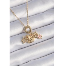 316L Çelik Gold Renk Zirkon Taş Detay Çocuk Figür Charm Model Kadın Kolye