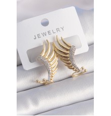 Pirinç Gold Renk Zirkon Taşlı Kanat Model Kadın Küpe