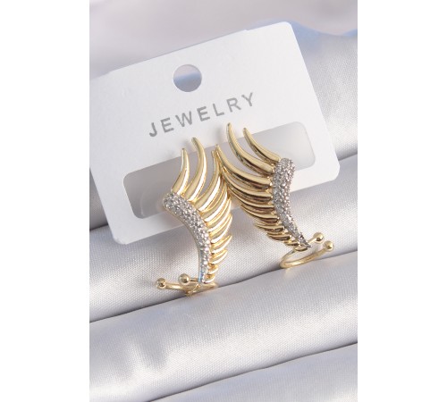 Pirinç Gold Renk Zirkon Taşlı Kanat Model Kadın Küpe Pirinç Gold Renk Zirkon Taşlı Kanat Model Kadın Küpe