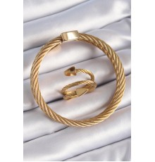 316L Çelik Gold Renk Sarmal Model Erkek Bileklik Yüzük Kombini