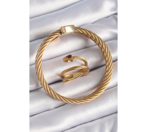316L Çelik Gold Renk Sarmal Model Erkek Bileklik Yüzük Kombini 316L Çelik Gold Renk Sarmal Model Erkek Bileklik Yüzük Kombini