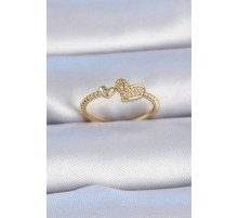 Pirinç Gold Renk Zirkon Taşlı Kalp Model Kadın Yüzük