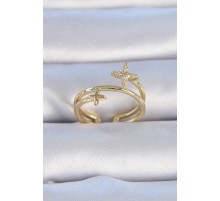 Pirinç Gold Renk Zirkon Taşlı Yıldız Model Kadın Yüzük