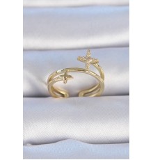 Pirinç Gold Renk Zirkon Taşlı Yıldız Model Kadın Yüzük