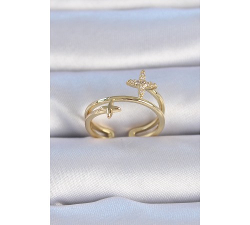 Pirinç Gold Renk Zirkon Taşlı Yıldız Model Kadın Yüzük Pirinç Gold Renk Zirkon Taşlı Yıldız Model Kadın Yüzük
