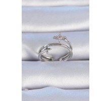 Pirinç Gümüş Renk Zirkon Taşlı Yıldız Model Kadın Yüzük