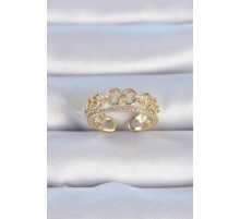 Pirinç Gold Renk Zirkon Taşlı İnci Detay Kadın Yüzük