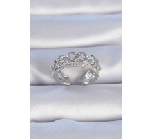 Pirinç Gümüş Renk Zirkon Taşlı İnci Detay Kadın Yüzük